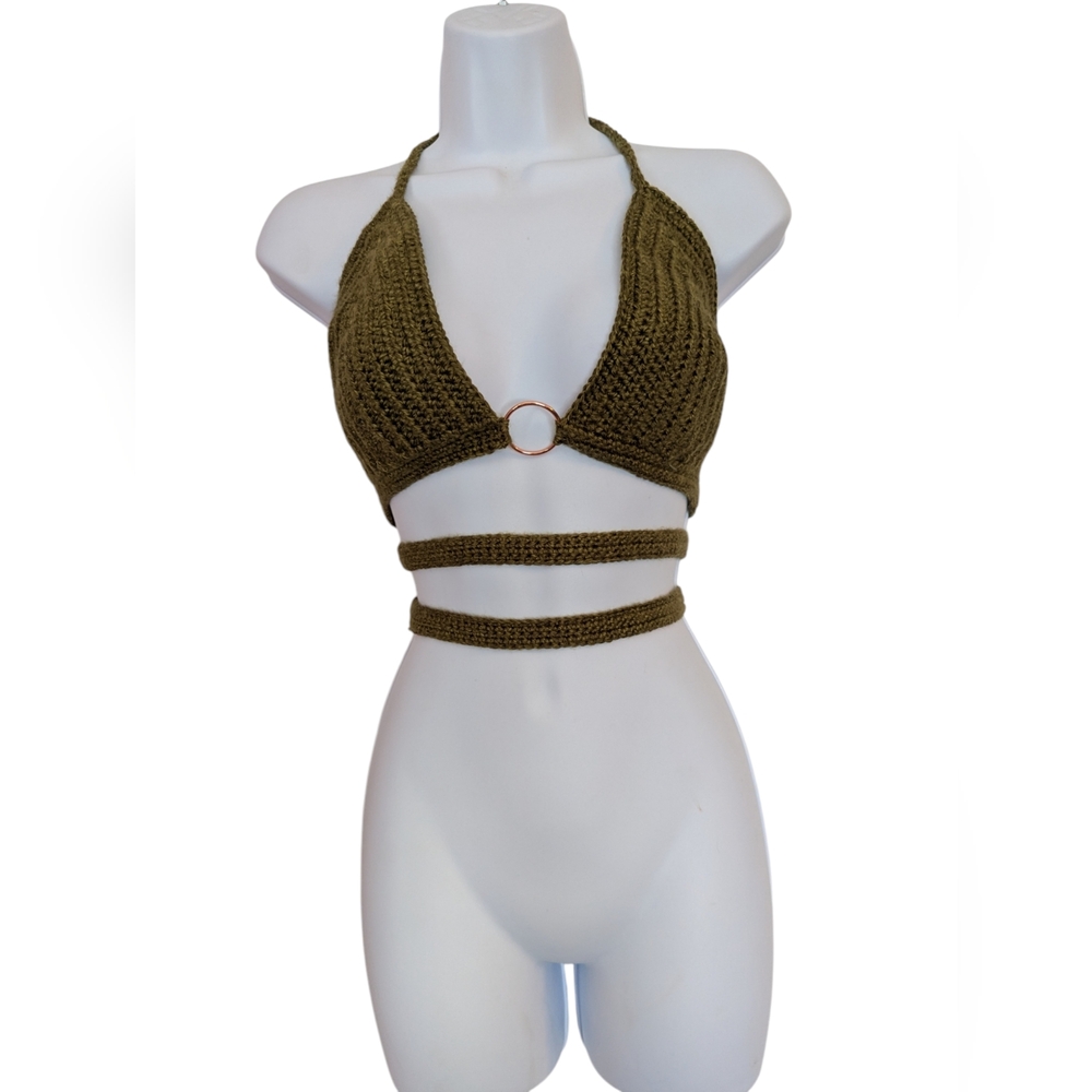 Olive long tie festival top